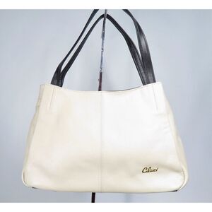 Cluci Leather Purse Womens Shoulder Bag Pebbled Leather White Smooth